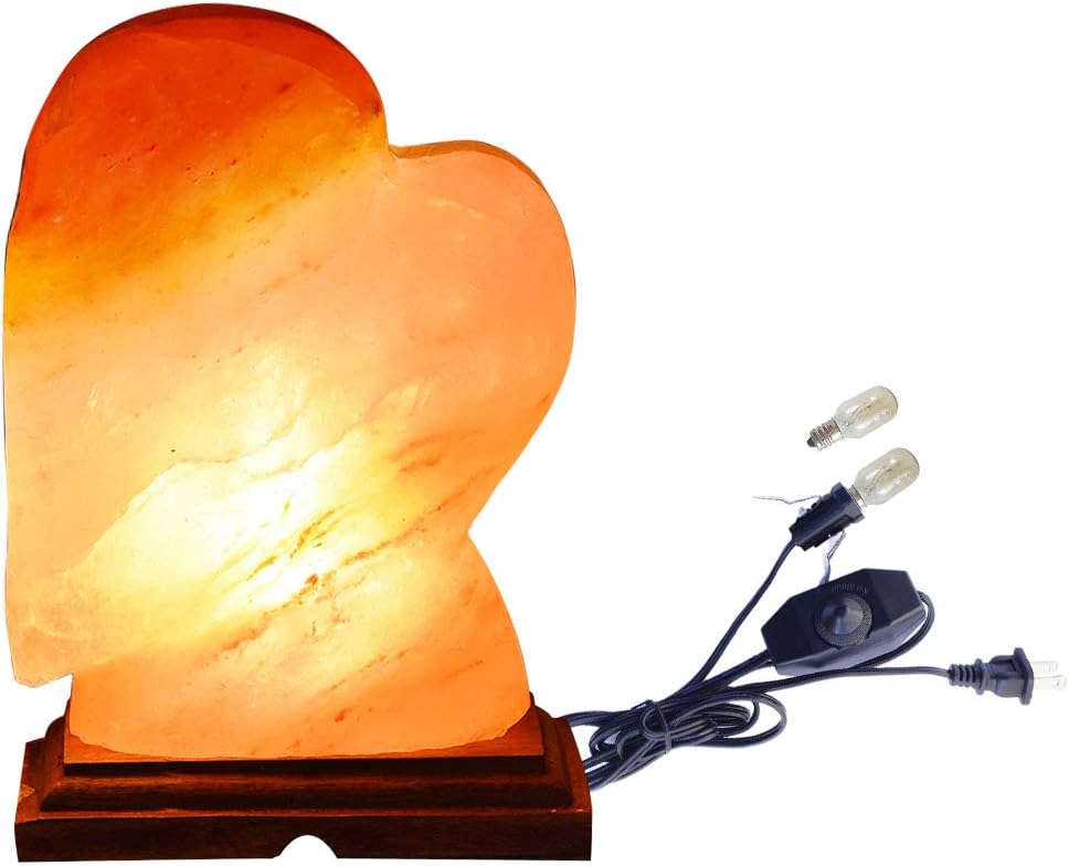 AMOYSTONE Lámpara de sal natural del Himalaya con forma de corazón grande de 6-7 pulgadas, luz nocturna tallada a mano con interruptor UL