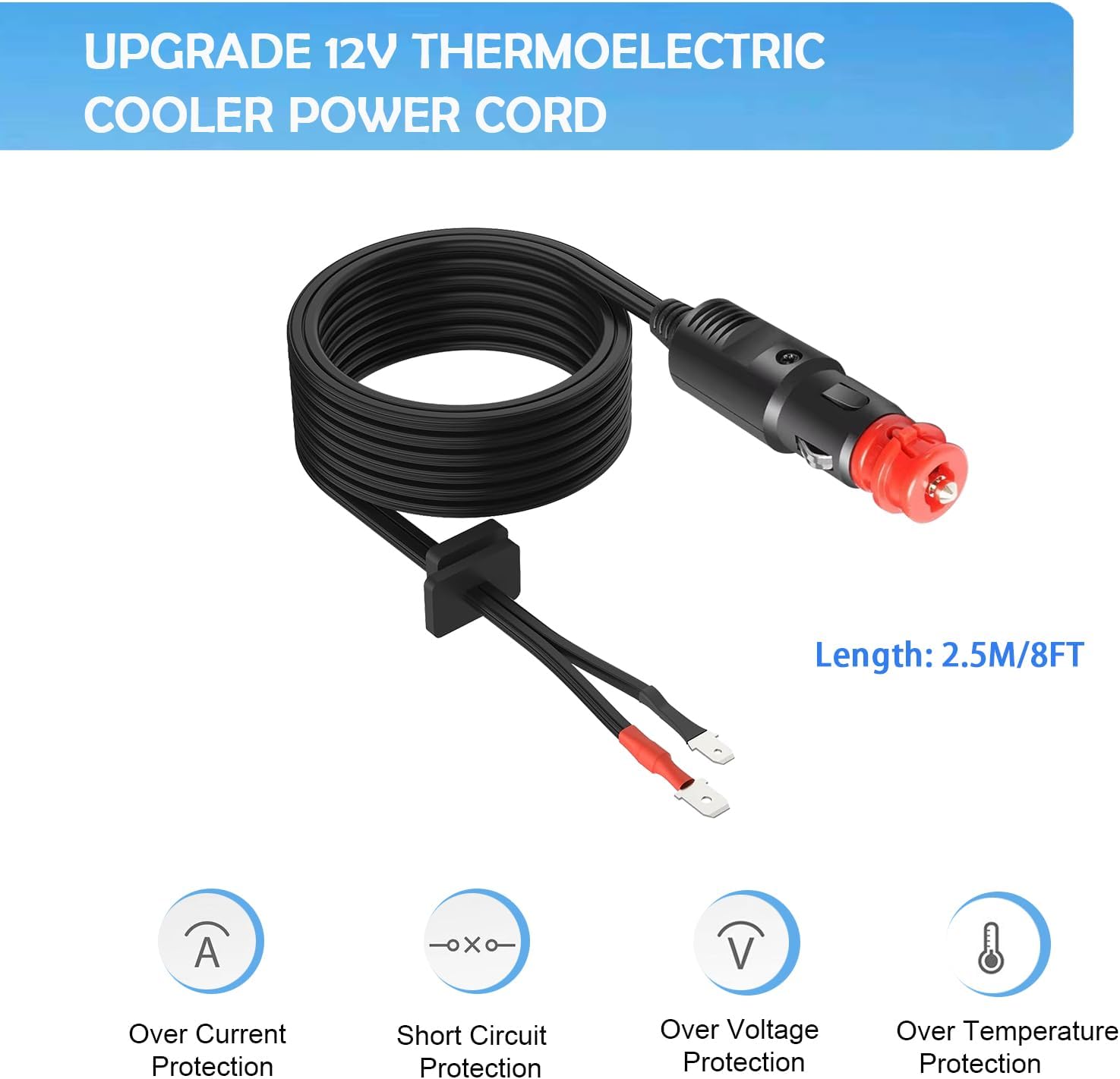 Enchufe de alimentación para enfriador termoeléctrico de 12 voltios, repuesto de 12 V, piezas de enfriador Coleman de 9.8 pies con fusible de 15 A,