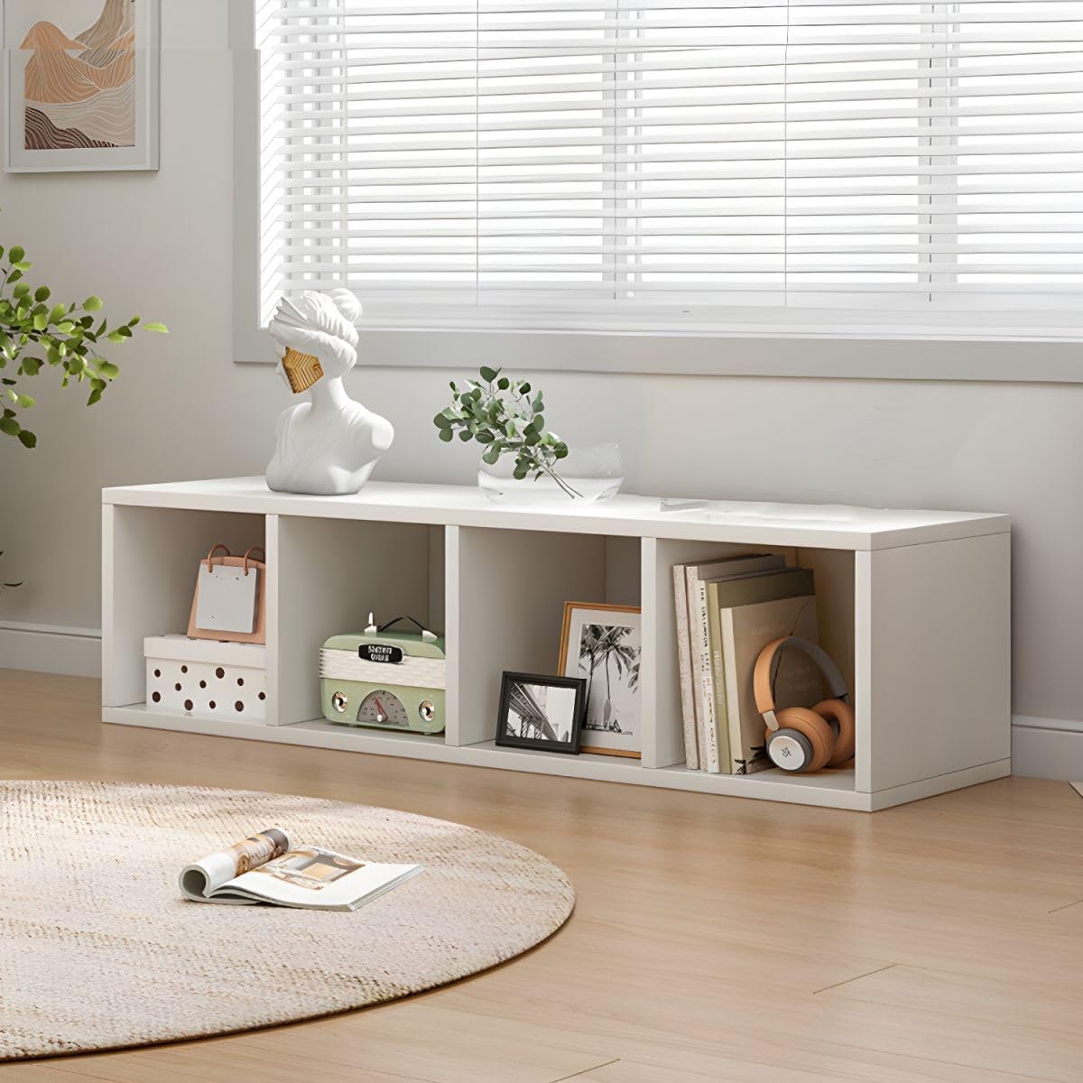 CraftThink Gabinete de almacenamiento, estantería de madera contemporánea con estantería trasera cerrada para almacenamiento compacto, muebles de