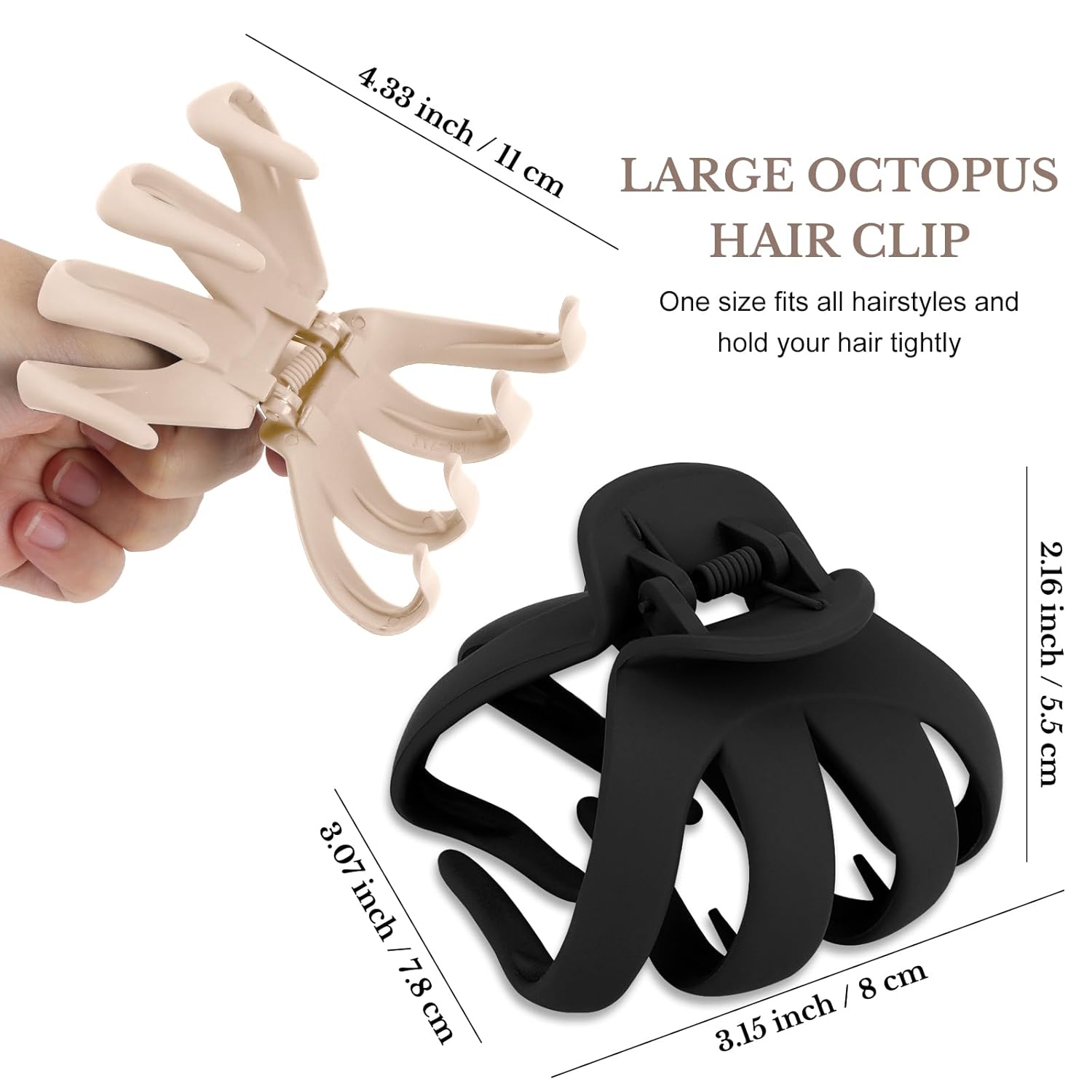 4 pinzas de pulpo grandes para cabello grueso, pinzas de pulpo mate para cabello fino, clip de mandíbula de sujeción fuerte, pinzas antideslizantes