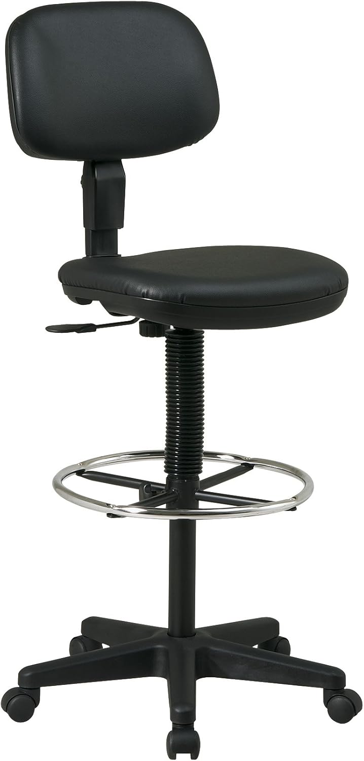 Office Star Asiento de vinilo de lujo y respaldo de malla, silla de dibujo con reposapiés ajustable de 20 pulgadas de diámetro, asiento y respaldo
