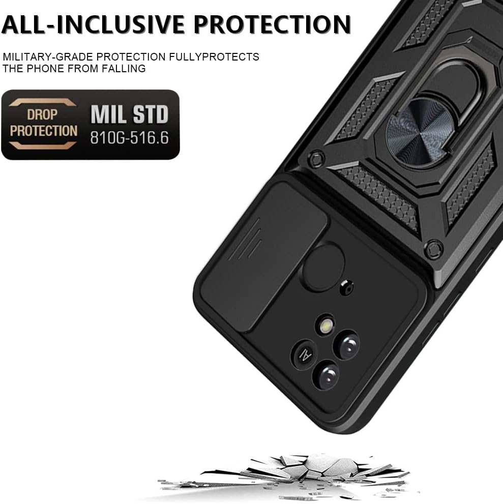 Ysnzaq Funda resistente a prueba de golpes de grado militar para Xiaomi Poco C40Redmi 10 Power 6.71 “, protección de lente de ventana deslizante con