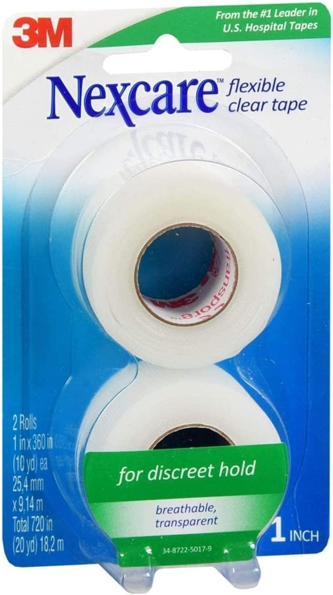 3M Nexcare Flex – Cinta de primeros auxilios transparente de 1 pulgada x 10 yardas, 2 rollos por paquete (4 paquetes)