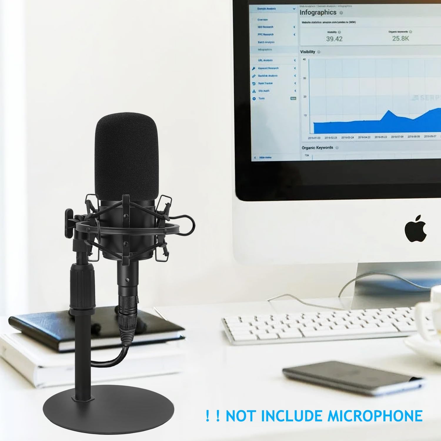 Soporte de micrófono de escritorio AT2020, soporte de micrófono de mesa ajustable con soporte de choque y parabrisas de espuma para Audio Technica