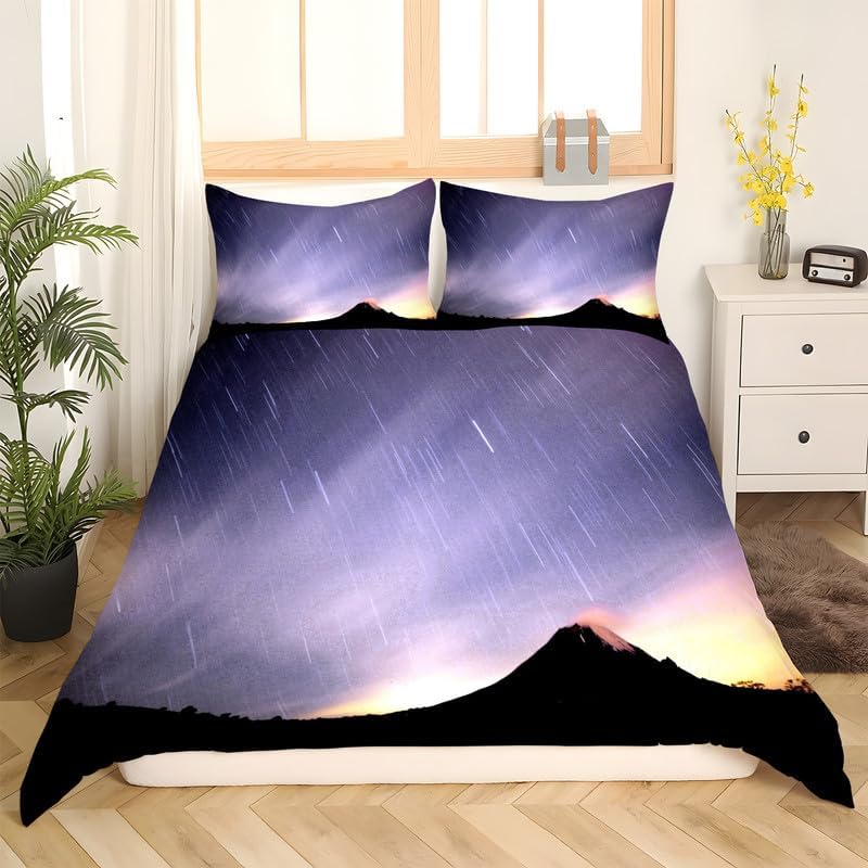 Light Purple Shooting Star Duvet Cover Queen Landscape Print Bedding Sets Queen Soft Microfiber Comforter Cover and 2 Pillow Shams 20″X26″, Bed Set