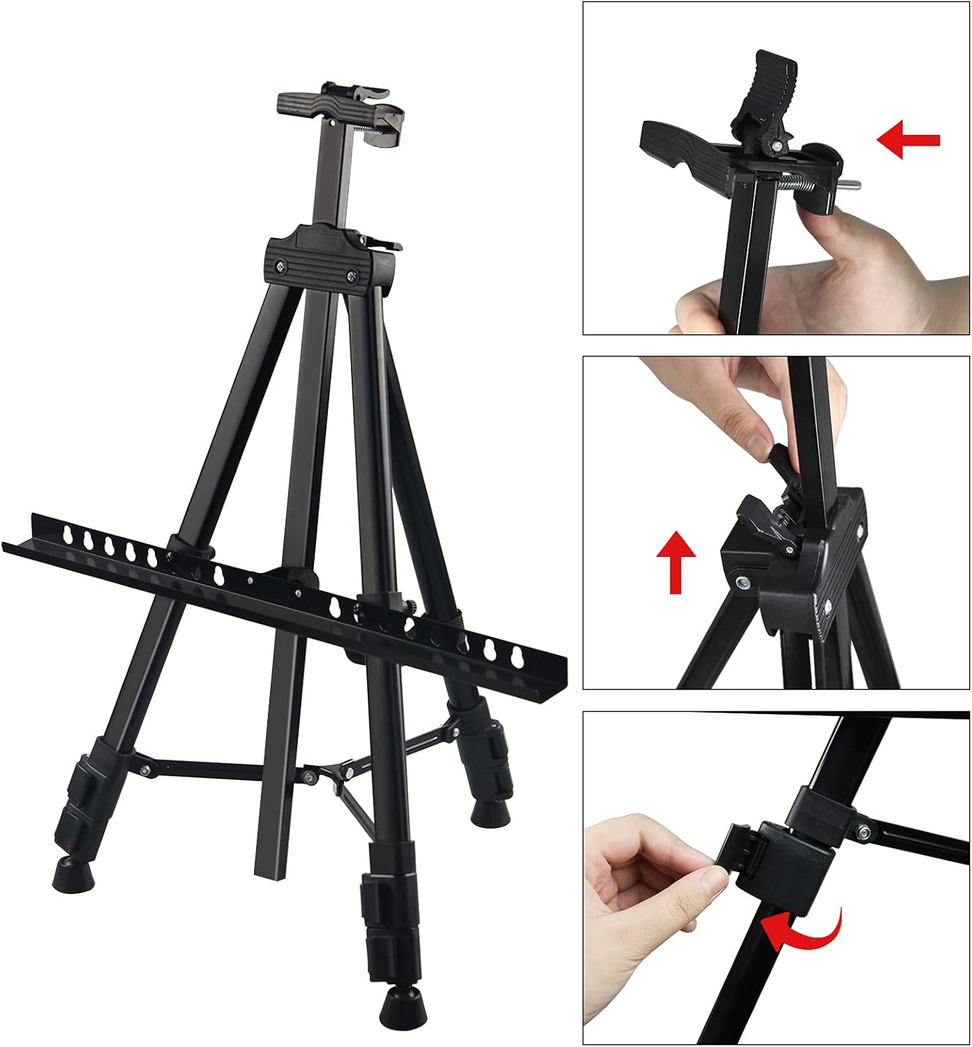 RRFTOK Soporte de caballete para artista, trípode de metal, caballete ajustable para pintar lienzos de altura de 21 a 66 pulgadas con triángulo