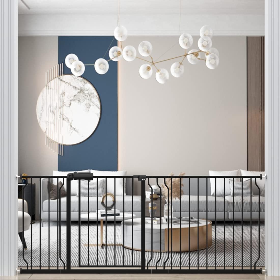WAOWAO Baby Gate Extra Wide montado a presión a través de Swing Auto Close Seguridad Negro Metal Niño Niño Niño Perro Perro Perro Cachorro Gato para