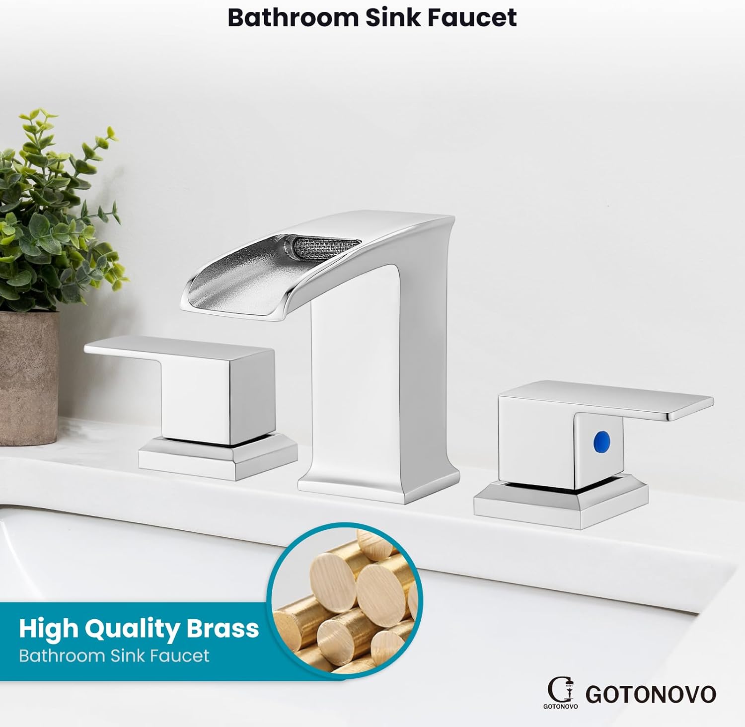 gotonovo Grifo de lavabo de baño de cascada generalizada, doble asa, cromo pulido, grifo de mezcla de 8 pulgadas con mangueras de suministro de agua
