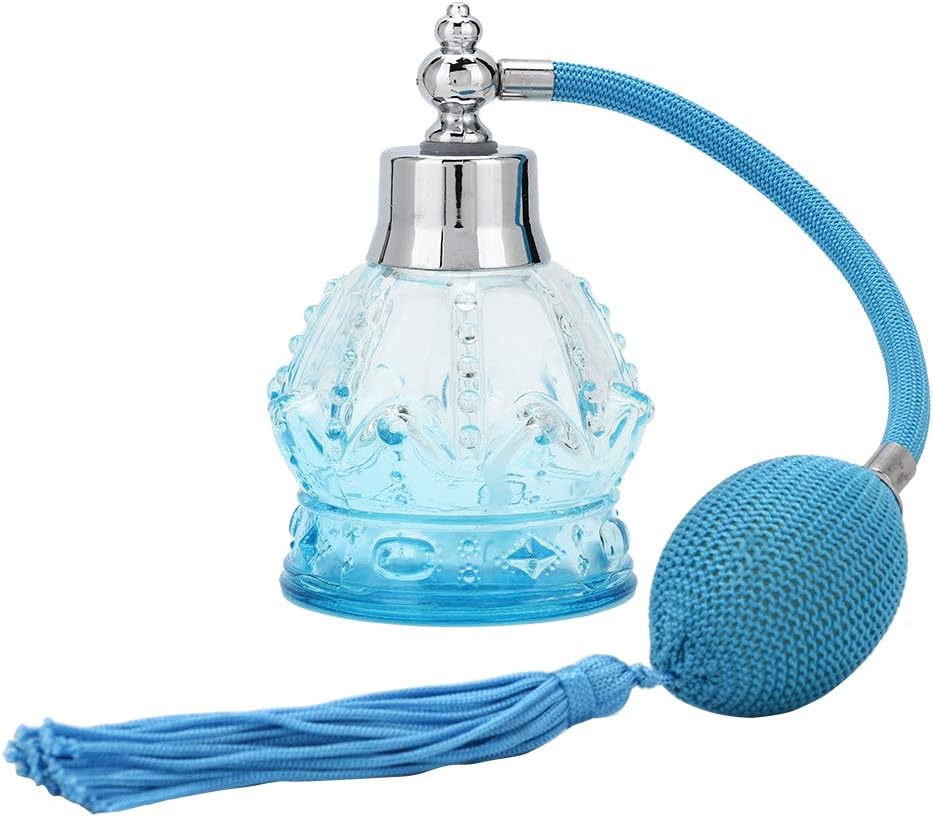 FILFEEL Botella de perfume de vidrio botella de perfume vacía recargable botella de perfume de estilo vintage con borla 2.7 fl oz azul