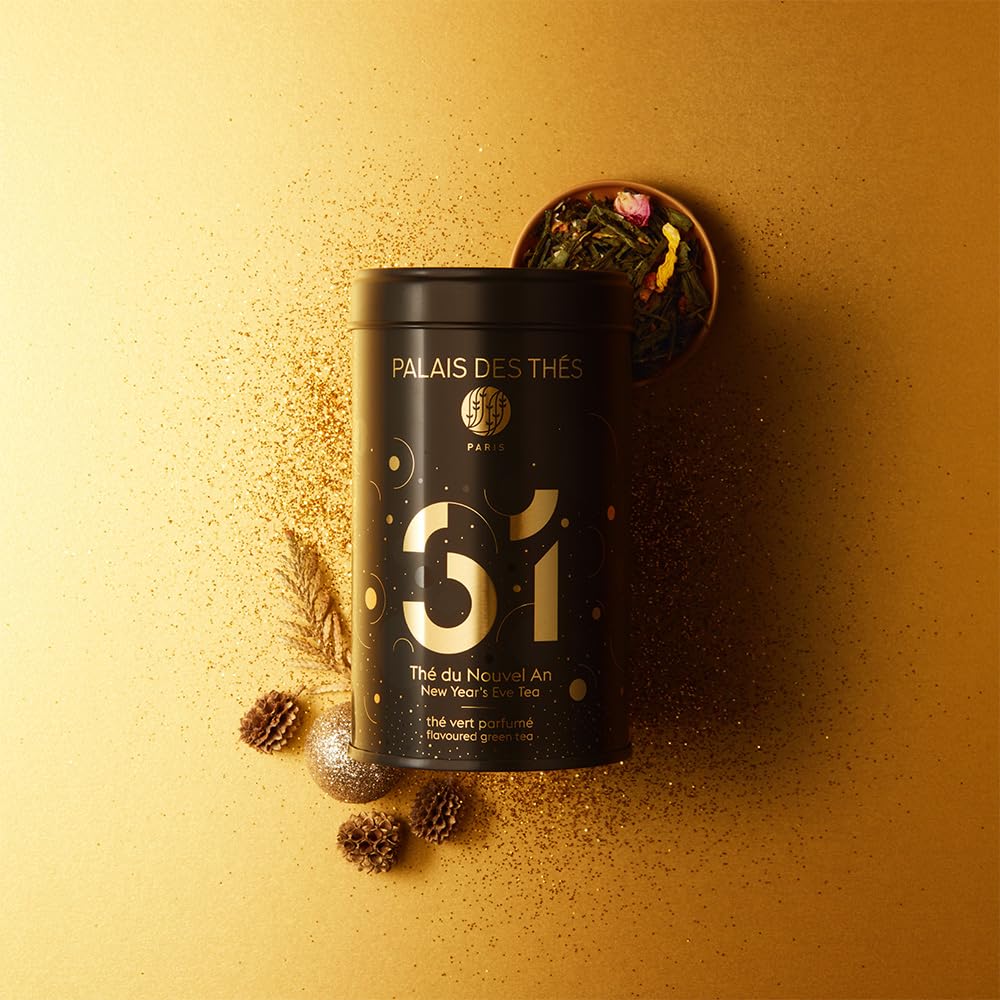 Palais des Thés – Té de Nochevieja N31- Té verde gourmet premium con rosa dulce y saúco – Lata de regalo de metal de hoja suelta de 3.5 oz