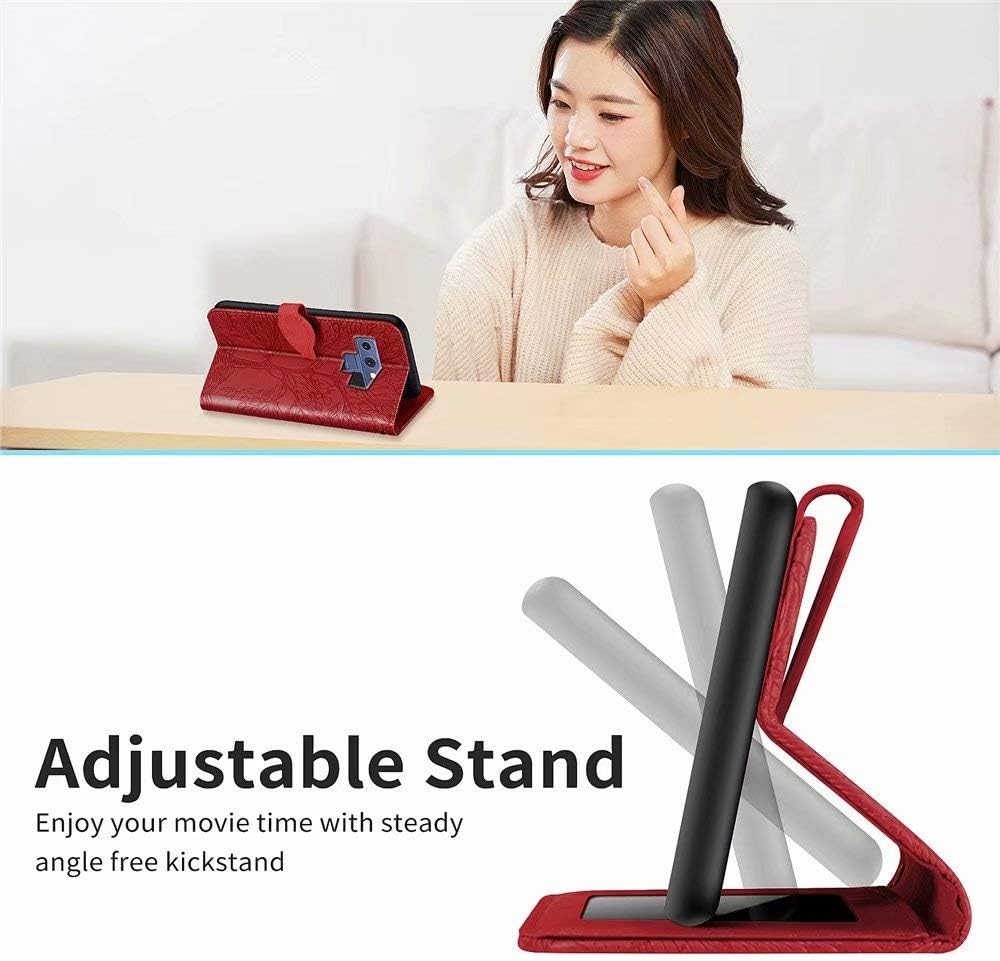 MEUPZZK Funda tipo cartera para Samsung Galaxy Note 9, piel sintética de alta calidad con diseño de árbol en relieve, función atril, ranuras para
