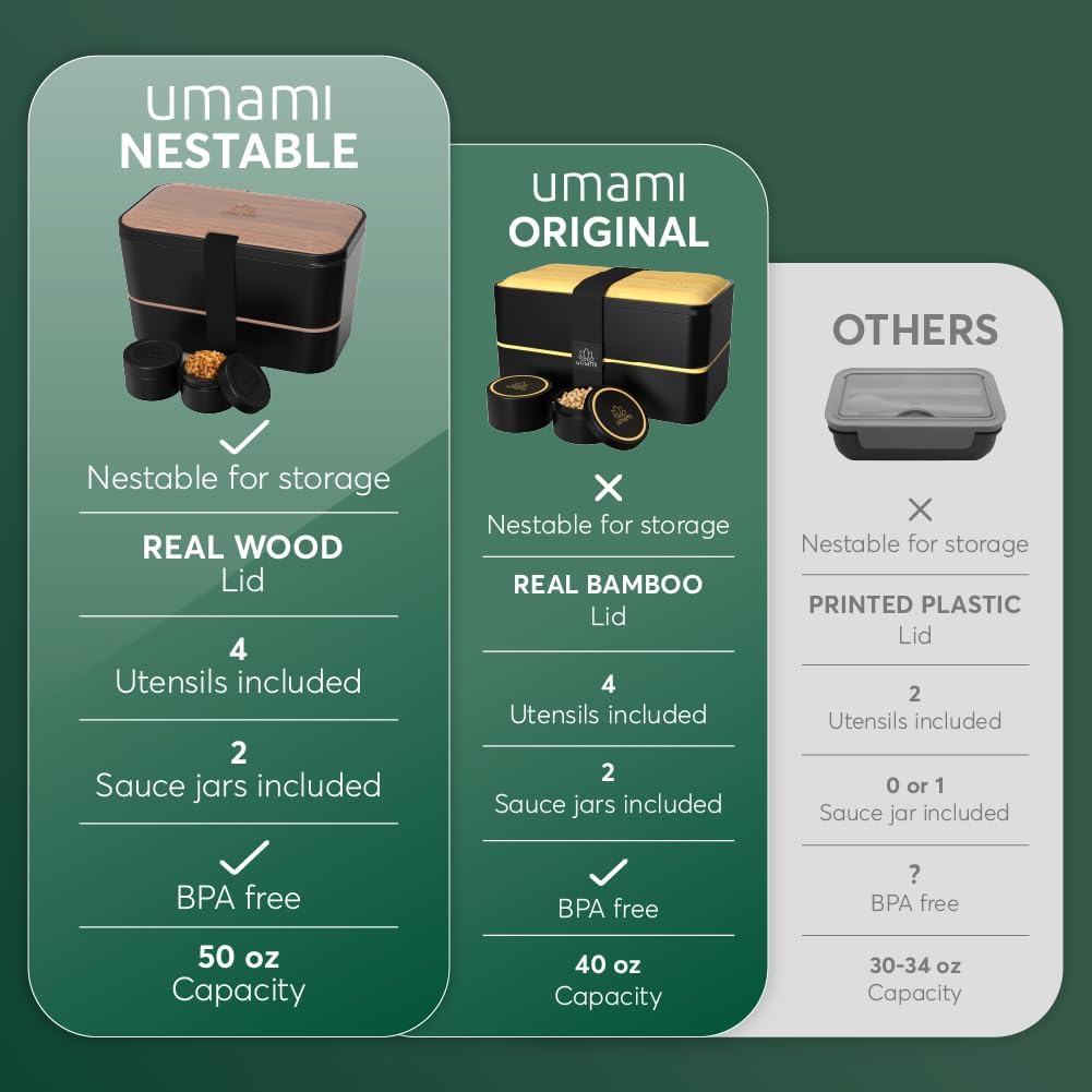 Umami Caja Bento de alta calidad que es 100% a prueba de fugas y muy fácil de limpiar, encajable para almacenamiento, todo en uno y sin BPA