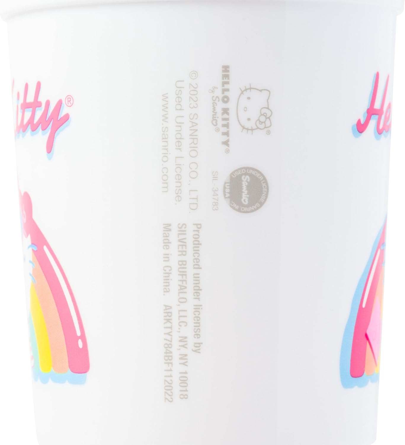 Silver Buffalo Sanrio Hello Kitty Summer Rainbow Floatie – Vaso de plástico con tapa y pajita, 32 onzas
