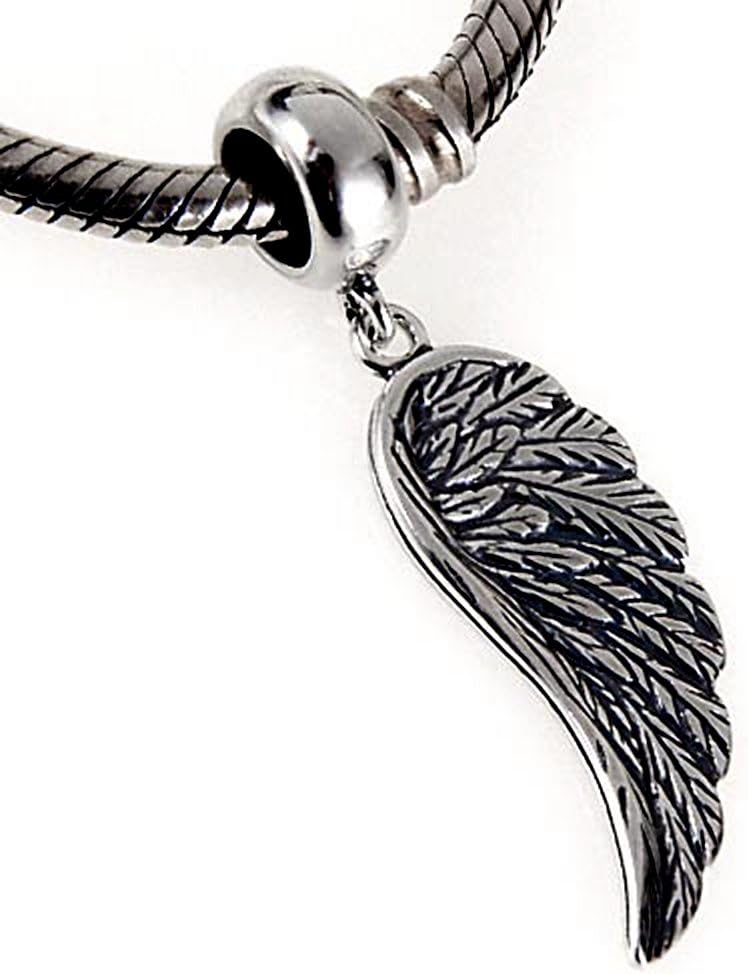 Alas de ángel colgante de plata de ley 925 con cuentas de plumas para pulseras Pandora, Plata esterlina