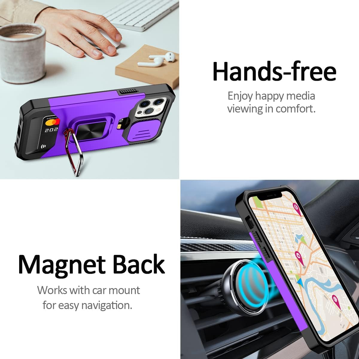 Nvollnoe Funda para iPhone 1212 Pro con cubierta deslizante para cámara y tarjetero resistente funda protectora para iPhone 12 con anillo magnético