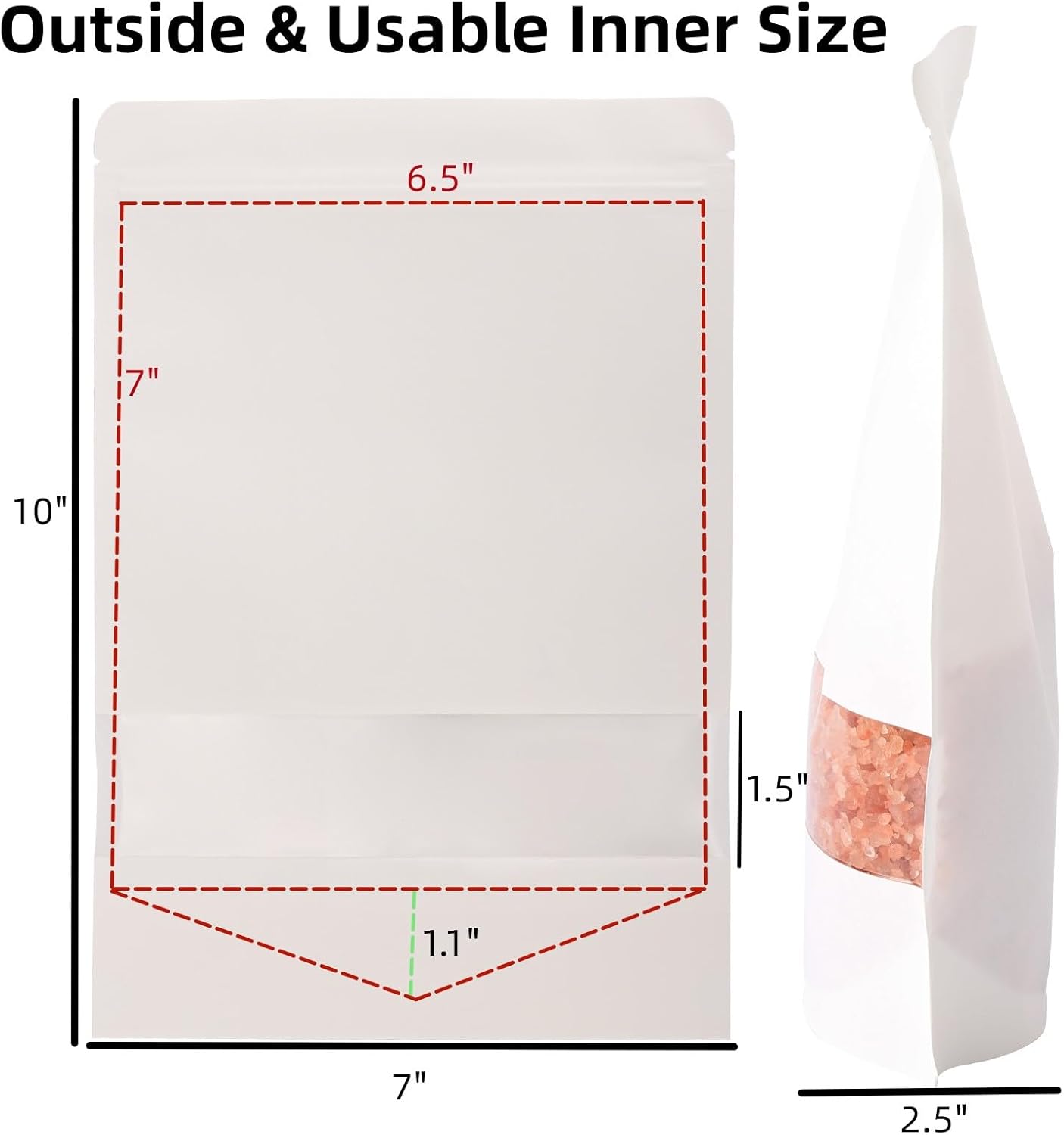 100 bolsas de papel kraft para golosinas, bolsas con cierre hermético resellables con ventana para almacenar galletas, aperitivos, café, color