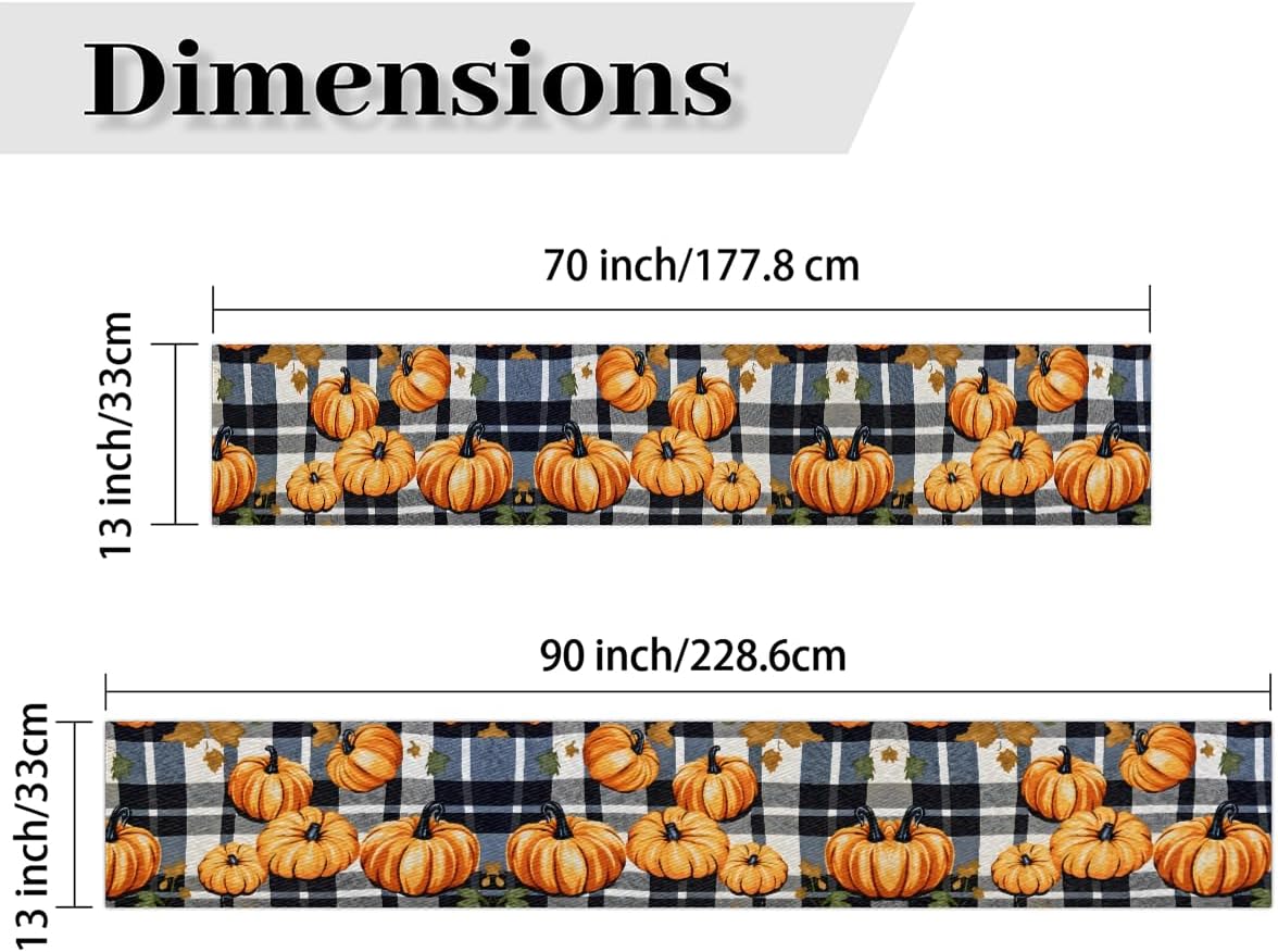 Camino de mesa de calabaza de Acción de Gracias de 13 x 70 pulgadas, caminos a cuadros para decoración de mesa, interiores y exteriores, festivales,
