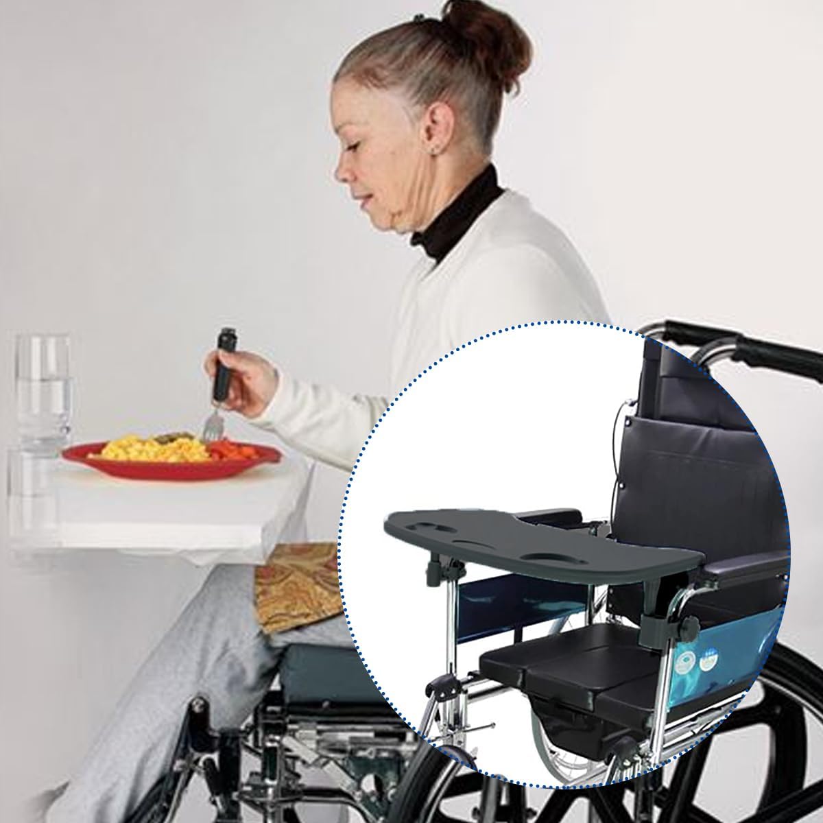Mesa de bandeja para silla de ruedas, mesa extraíble para silla de ruedas, mesa de regazo para pacientes lactantes, se adapta a brazos de silla de