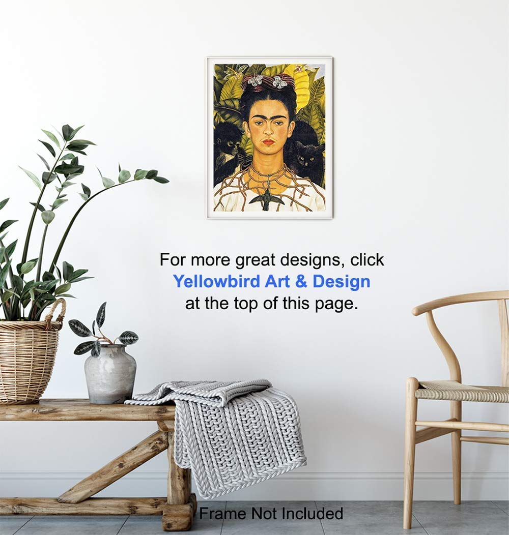 Poster – 8×10 Mexican Art Wall Decor Picture Print for Bedroom, Living Room, Home, Apartment – Gift for Women, Woman Artist – Monkey, Cat,