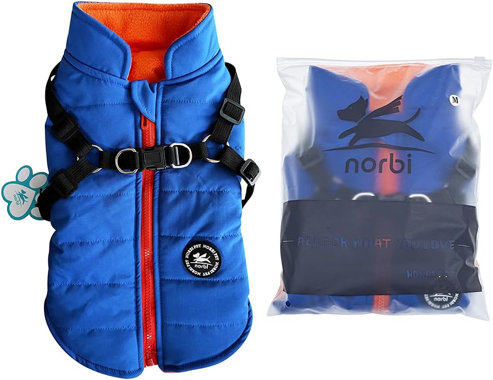 Norbi – Chaqueta cálida para mascotas, arnés de chaleco para perros pequeños, abrigo de invierno 2 en 1 para cachorros, abrigo para clima frío