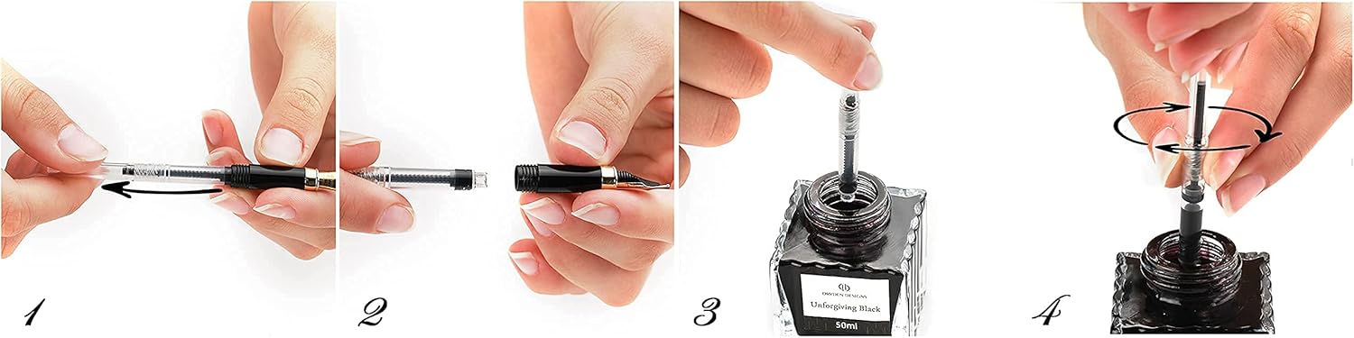 Dryden Designs Pluma estilográfica, punta media y fina, incluye 24 cartuchos de tinta y convertidor de recarga de tinta, bolígrafo de caligrafía,