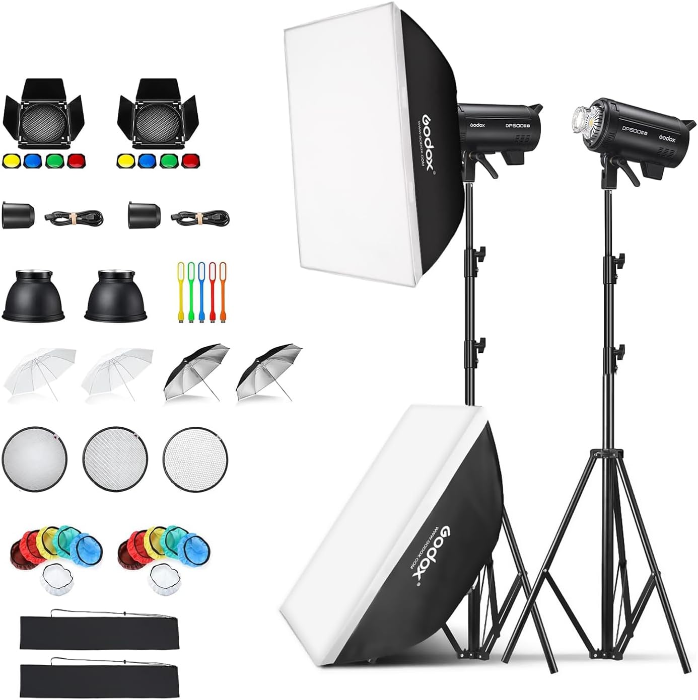 Godox Paquete de 2 DP600III-V DP600IIIV 1200Ws Photo Speedlite Studio Flash Strobe Monolight Bowens Kit de montaje para estudio de fotografía con