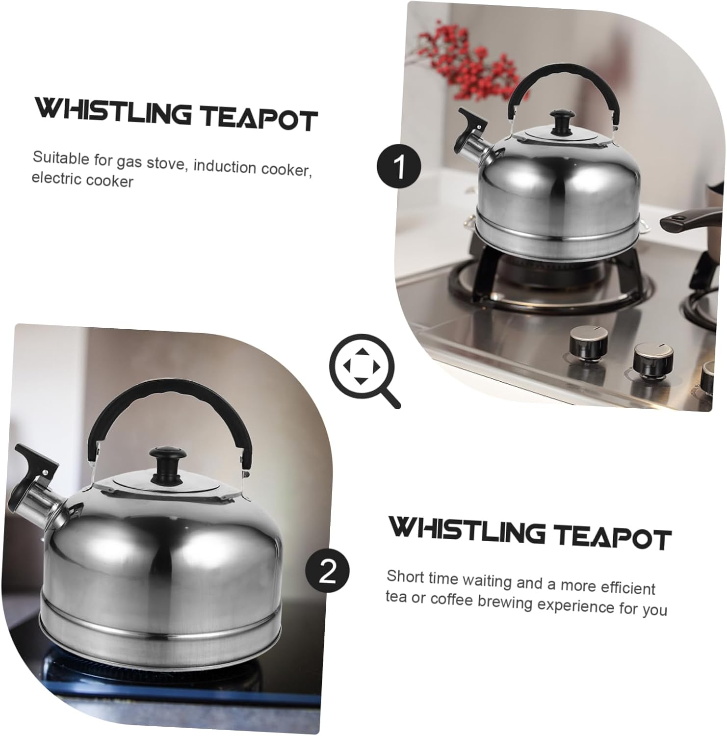 NOLITOY Olla de sonido para camping, tetera para acampar, hervidor de hervidor, silbato fuerte, tetera, silbido, tetera, tetera de acero inoxidable,