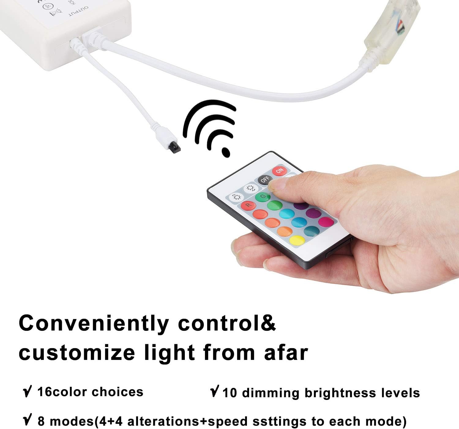 Ainfox – Tira de luces LED de 50 pies, impermeable, 16 colores cambiantes, tiras de luz RGB con control remoto para uso en exteriores e interiores,