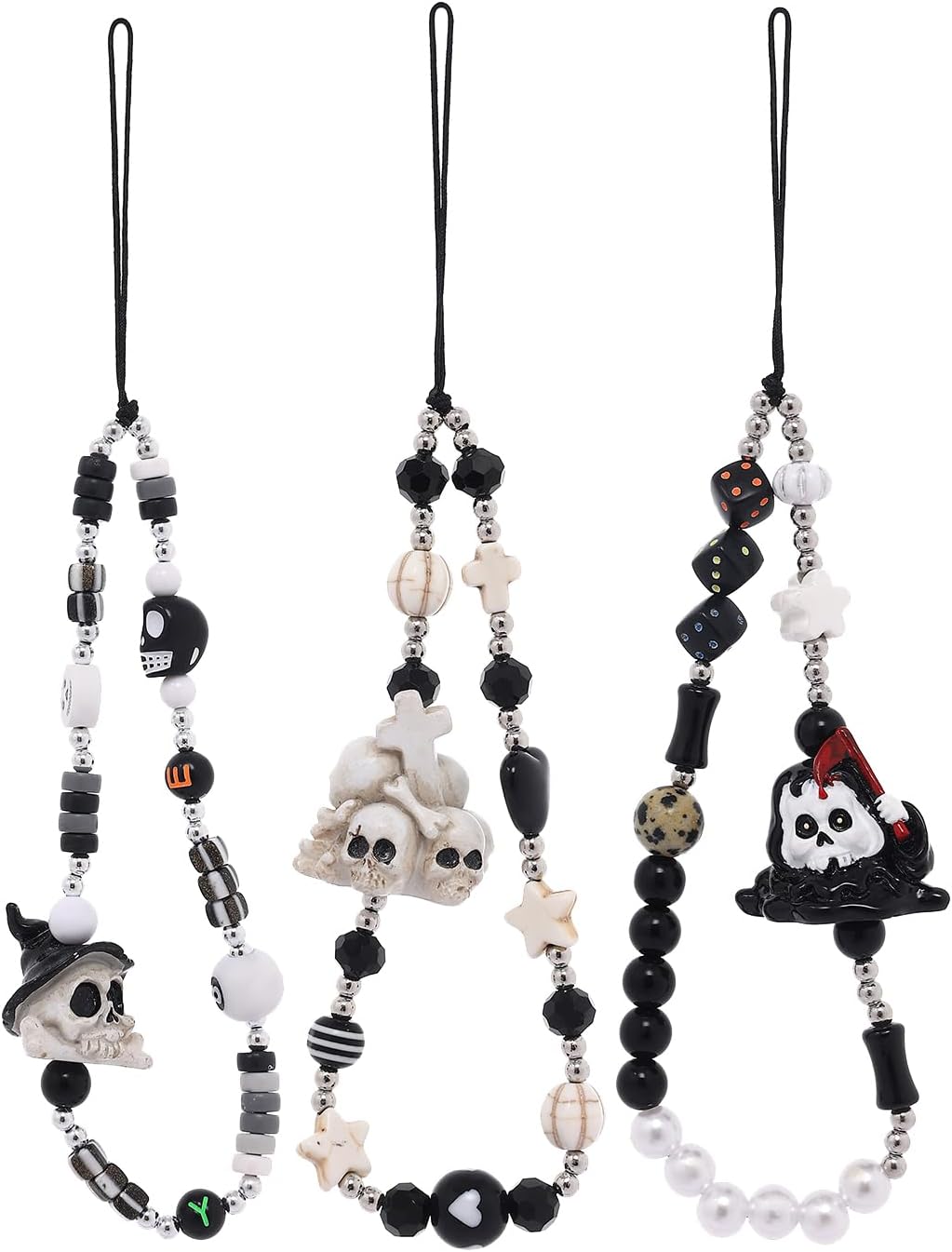 Cordón de teléfono con abalorios y dije de 6 piezas para la muñeca, con diseño de frutas, estrellas, perlas o arco iris para mujeres y niñas.