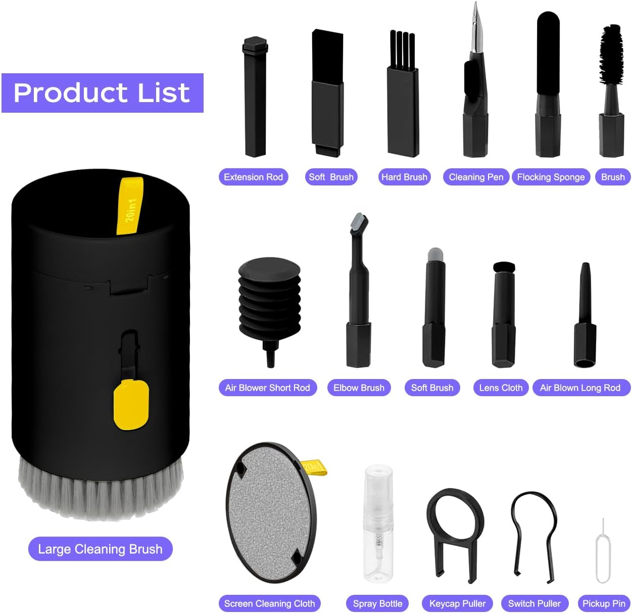 Kit limpiador de teclado de pantalla de computadora portátil 20 en 1, kits de limpieza de dispositivos electrónicos multifuncionales para Airpod,