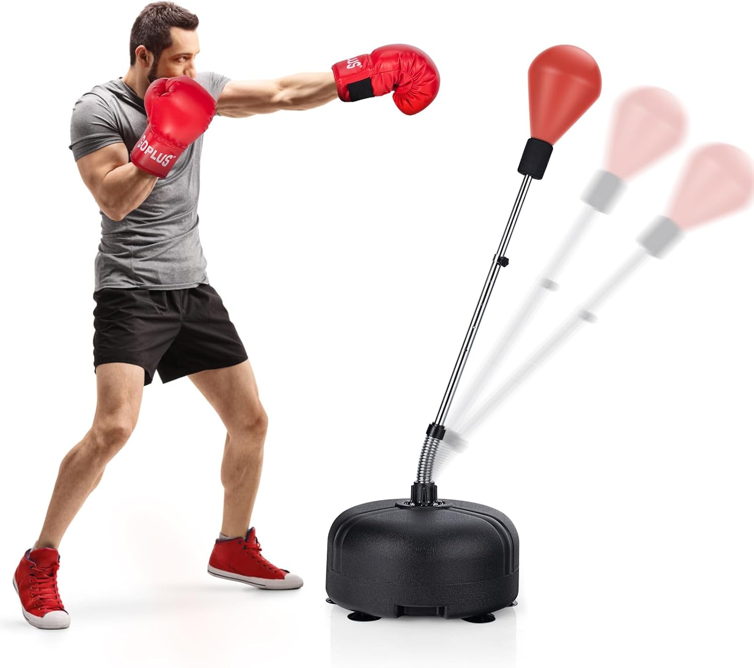 Goplus Saco de boxeo con soporte para adultos y niños, bolsas de velocidad refleja independientes con altura ajustable de 55 a 62.5 pulgadas, equipo