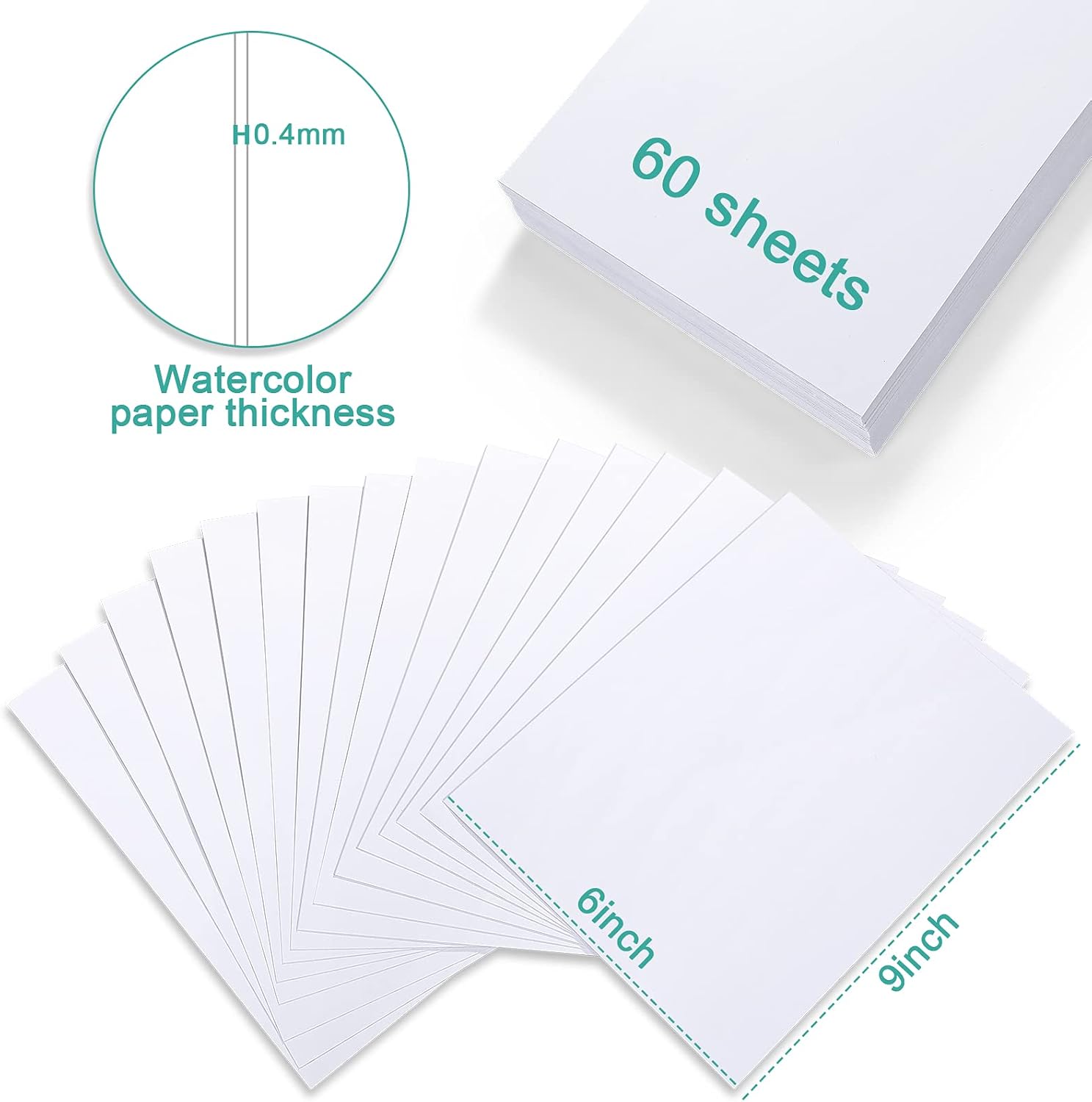 TecUnite 60 hojas de papel de acuarela para niños, papel de pintura de prensa en frío blanco a granel para niños, acuarelista, dibujo, estudiante,