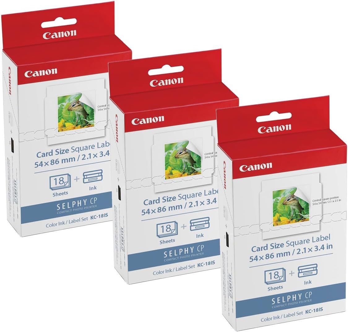 Canon KC-18IS – Juego de tinta y papel para impresora fotográfica SELPHY CP900CP910, 18 hojas, paquete de 3