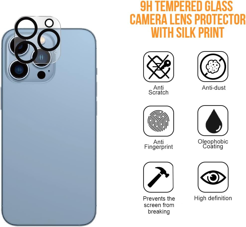 Diamond Shield compatible con iPhone 13 Pro Max, protector de pantalla de vidrio templado y protector de lente de cámara (paquete de 2), dureza 9H,