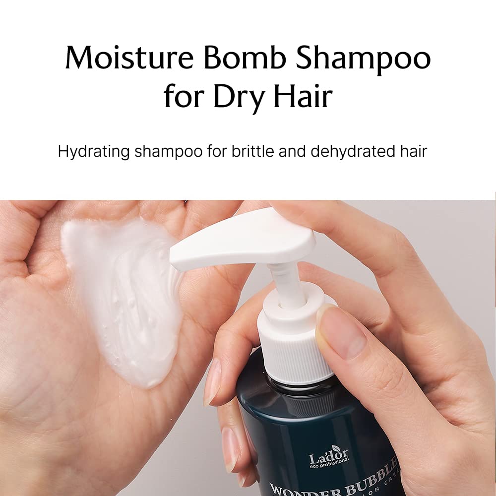 LA’DOR Wonder Bubble – Champú hidratante antiencrespamiento voluminizador para cabello seco con 8 péptidos, queratina, sacrán, ácido hialurónico,