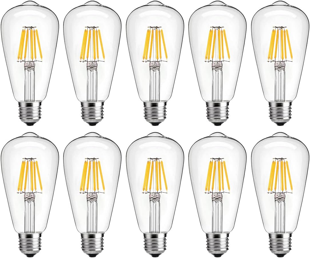 ZYCYLIGHT Bombilla LED regulable, bombilla LED Edison de 6 W, equivalente a incandescente de 60 vatios, bombilla de filamento LED vintage de 6 W,
