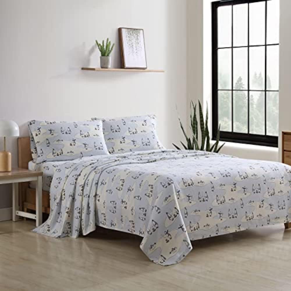 Eddie Bauer – Juego de sábanas de tamaño Queen, de franela de algodón, cepillado para mayor suavidad, acogedora decoración para el hogar (Skating