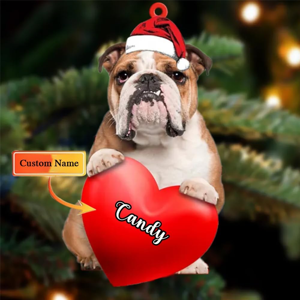 Amantes de los perros de Navidad, corazón de perro de Navidad disponible para muchos perros Bulldog inglés, adorno de Navidad, adorno de Navidad,