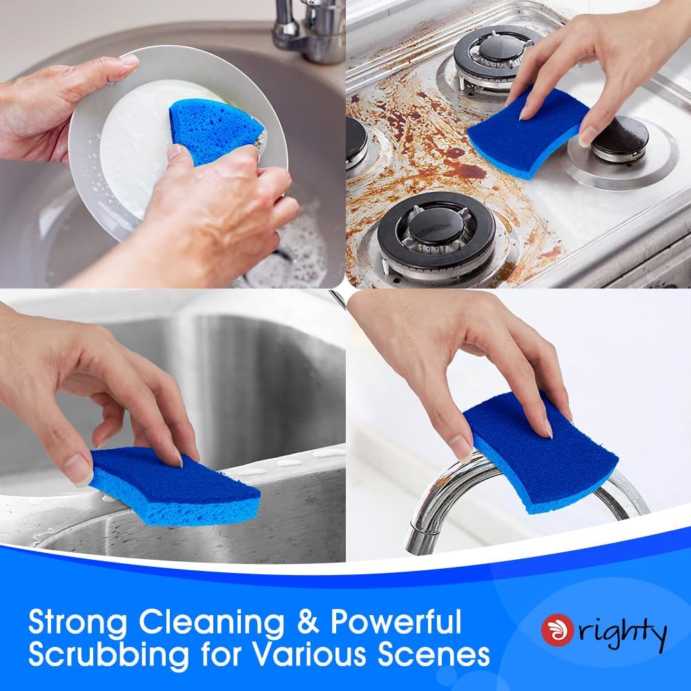 Orighty Paquete de 24 esponjas de celulosa antiarañazos, esponjas de cocina para cocina, baño y hogar, esponjas de doble cara para platos, esponjas