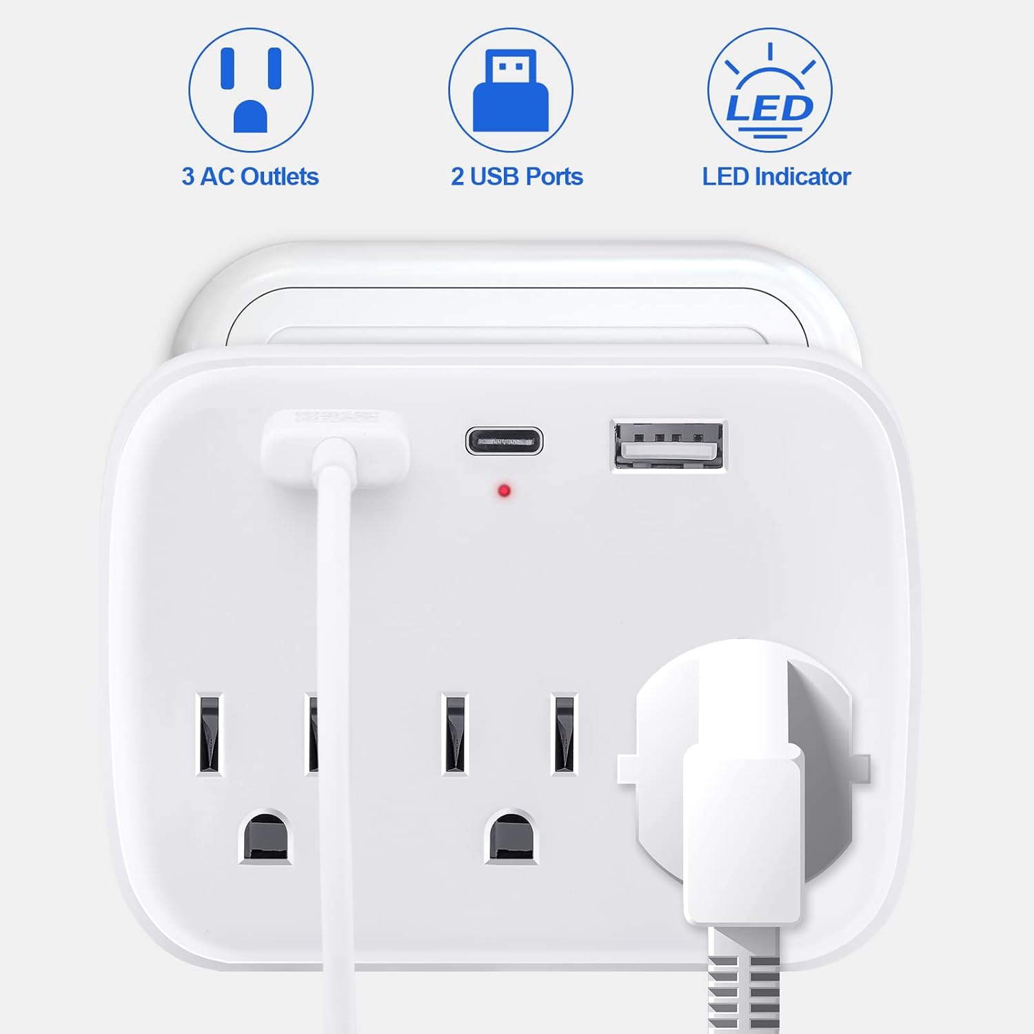 Cruise Power Strip Cruise Essentials – Extensor de salida de protección sin sobretensiones con puertos de salida USB, adaptador de viaje portátil,