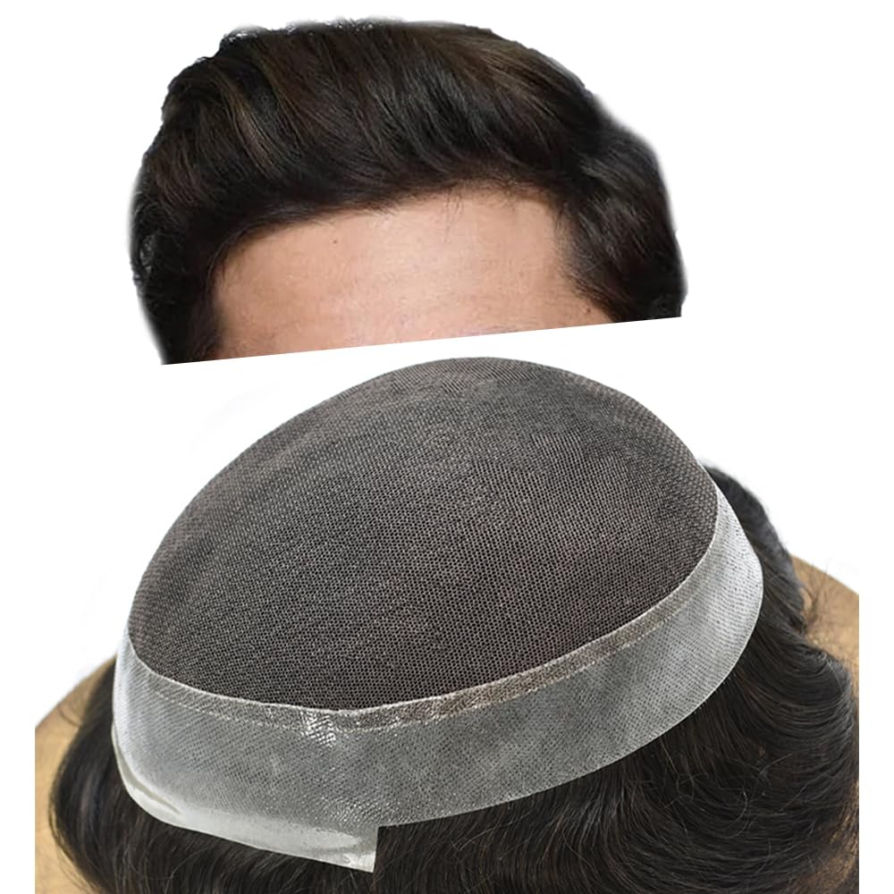 Healthlif Toupee para hombres, cabello humano europeo de encaje francés para hombre, sistema de reemplazo de cabello, piel de polietileno alrededor