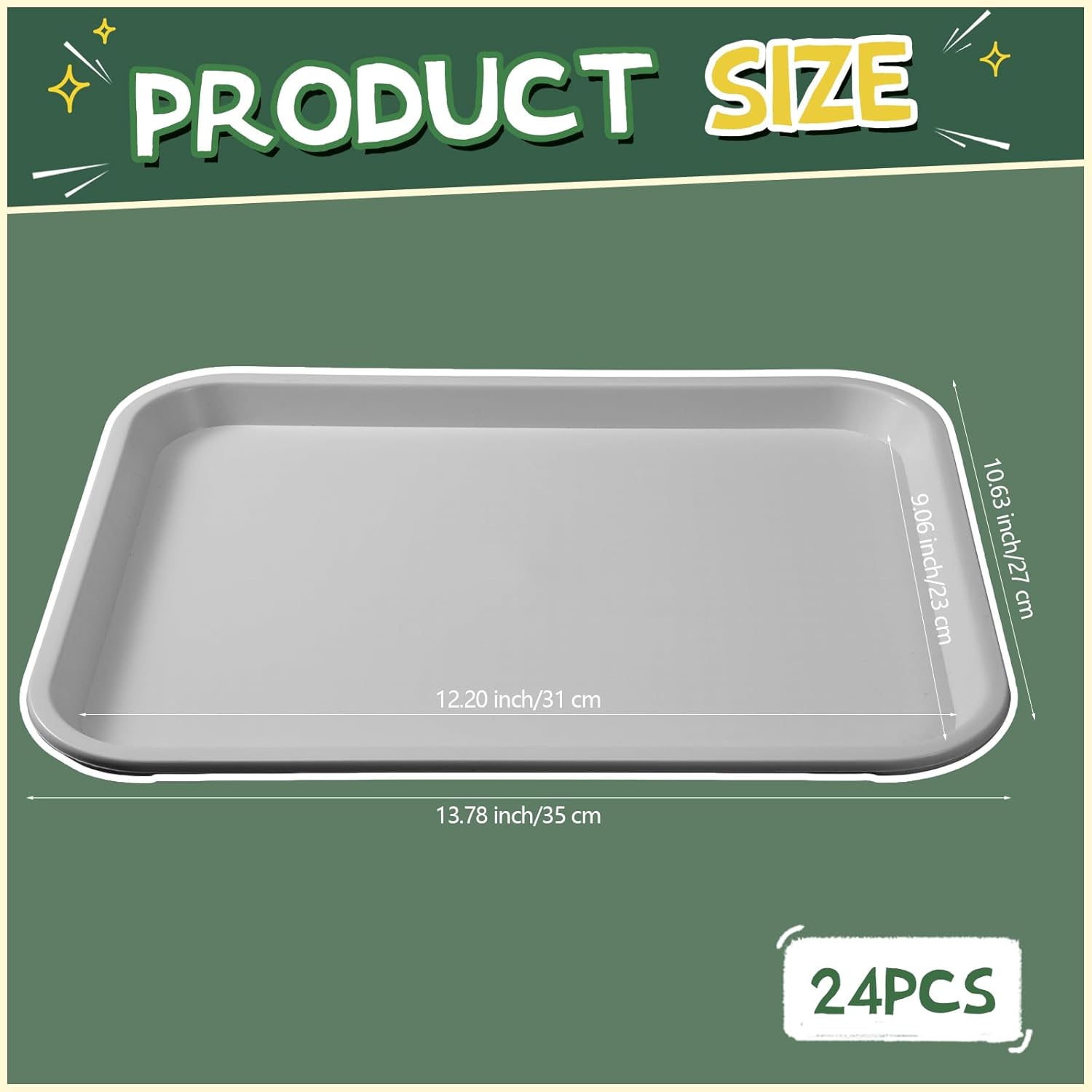 Mifoci 24 bandejas de plástico para comida rápida, color gris, 14 x 11 pulgadas, rectangular, antideslizante, fácil de limpiar, ideal para