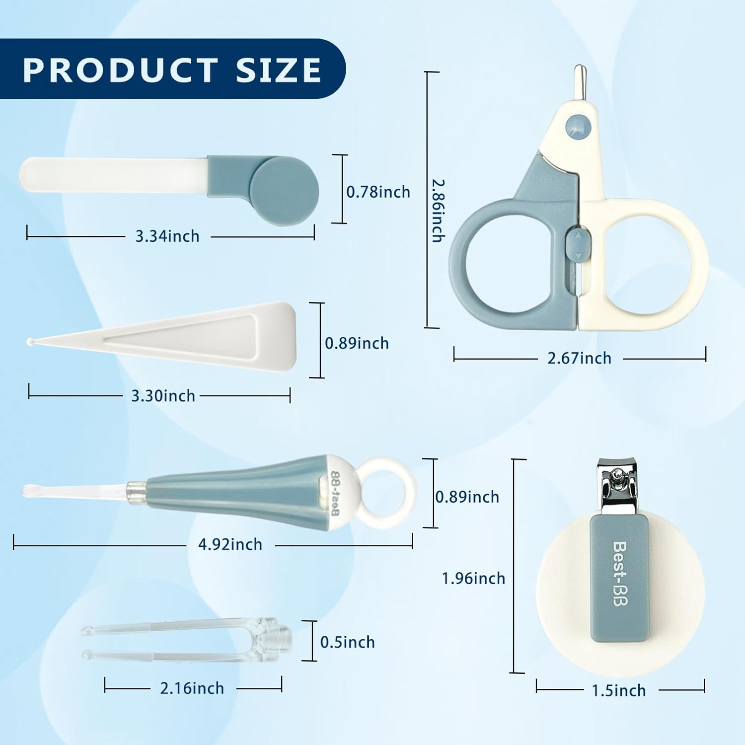 Sunnaltree Kit de recortadora de uñas, cortaúñas para bebés 6 en 1, kit de primeros auxilios para recién nacidos, juego de aseo para bebés (azul)