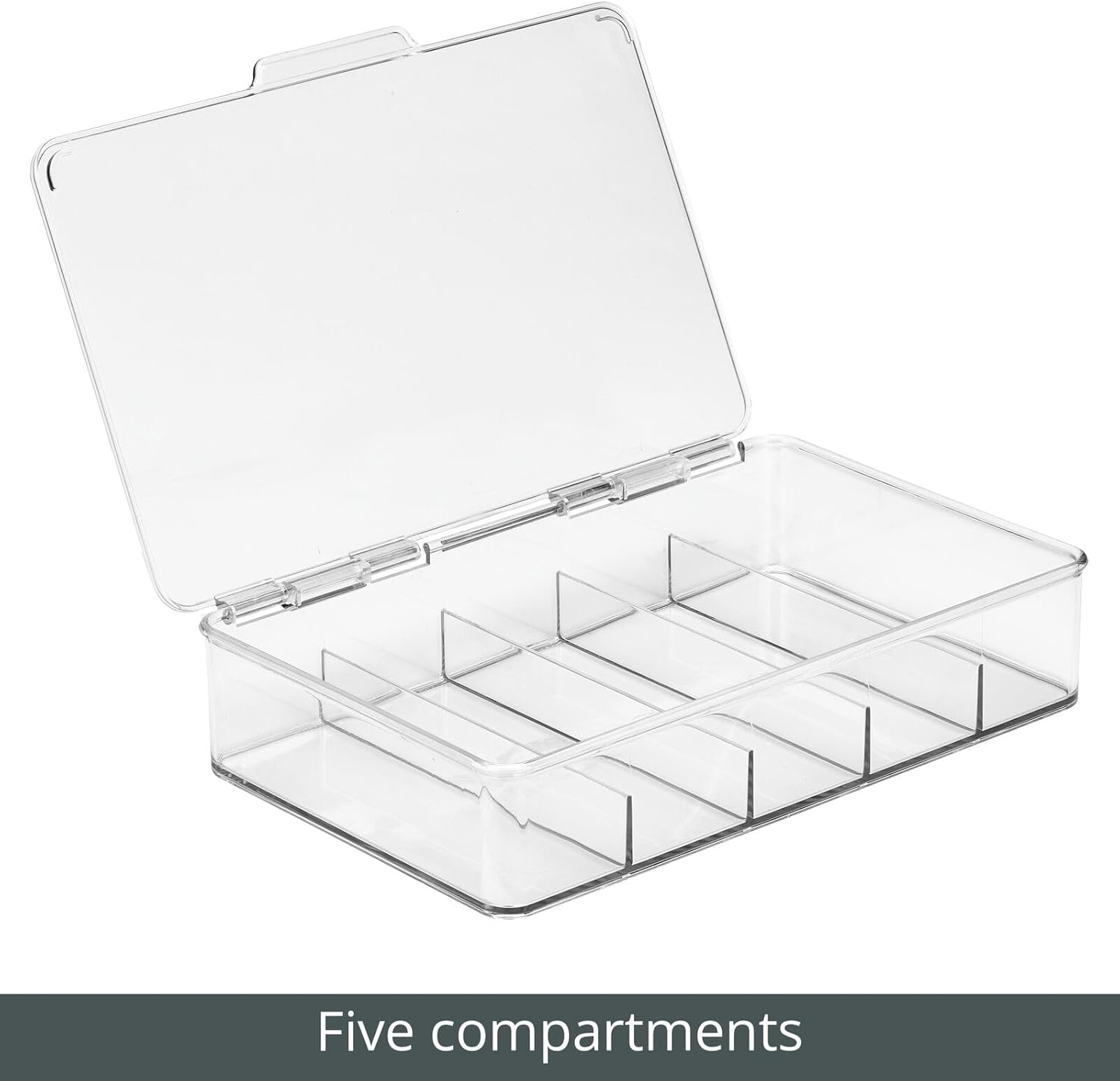 mDesign Organizador de plástico dividido para juguetes con tapa de bisagra para armario, armario, gabinete, 5 secciones, capacidad para bloques de