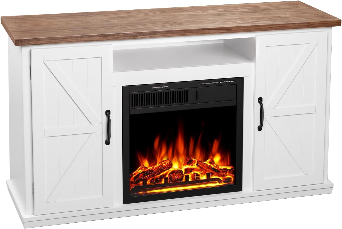 R.W.FLAME Soporte de TV con chimenea para TV de 50 pulgadas, moderno centro de entretenimiento con chimenea eléctrica de 20 pulgadas, consola de TV