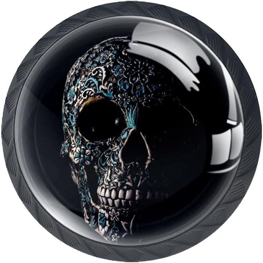 Pomo de cajón de cristal oscuro con diseño de calavera de cristal oscuro, mango ergonómico de 1.181 in para muebles de cocina, aparador, armario,