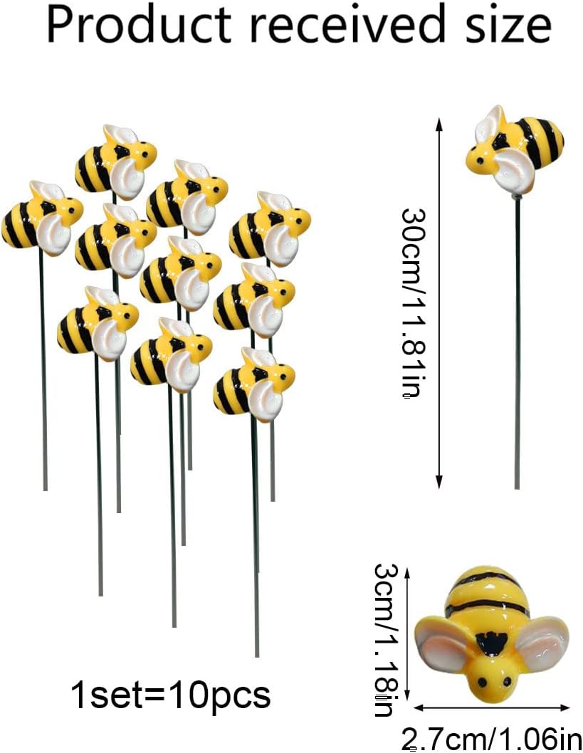 10 piezas de estacas de jardín de abejas decoración de metal para patio delantero, palillos florales de resina para primavera y verano, abejorros,