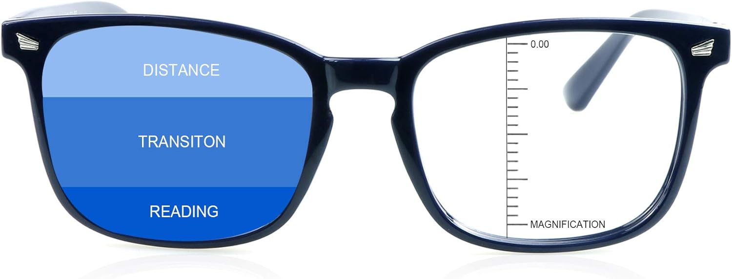 LAMBBAA Lentes presbíopes multifocales progresivos cuadrados vintage, anteojos antiluz azul para hombres y mujeres lectores