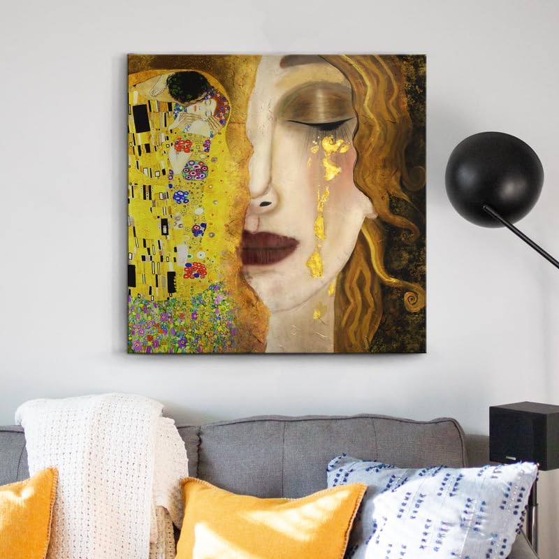 CanvasWAY – Lienzo de reproducción de collage de lágrimas doradas de Gustav Klimt The Kiss and Freya, arte de pared, cuadro clásico sobre lienzo de