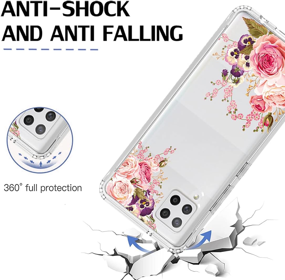 Funda para Galaxy A42 5GM42 5G SM-A426 con protector de pantalla de vidrio templado, cuerpo completo, diseño floral, a prueba de golpes, funda